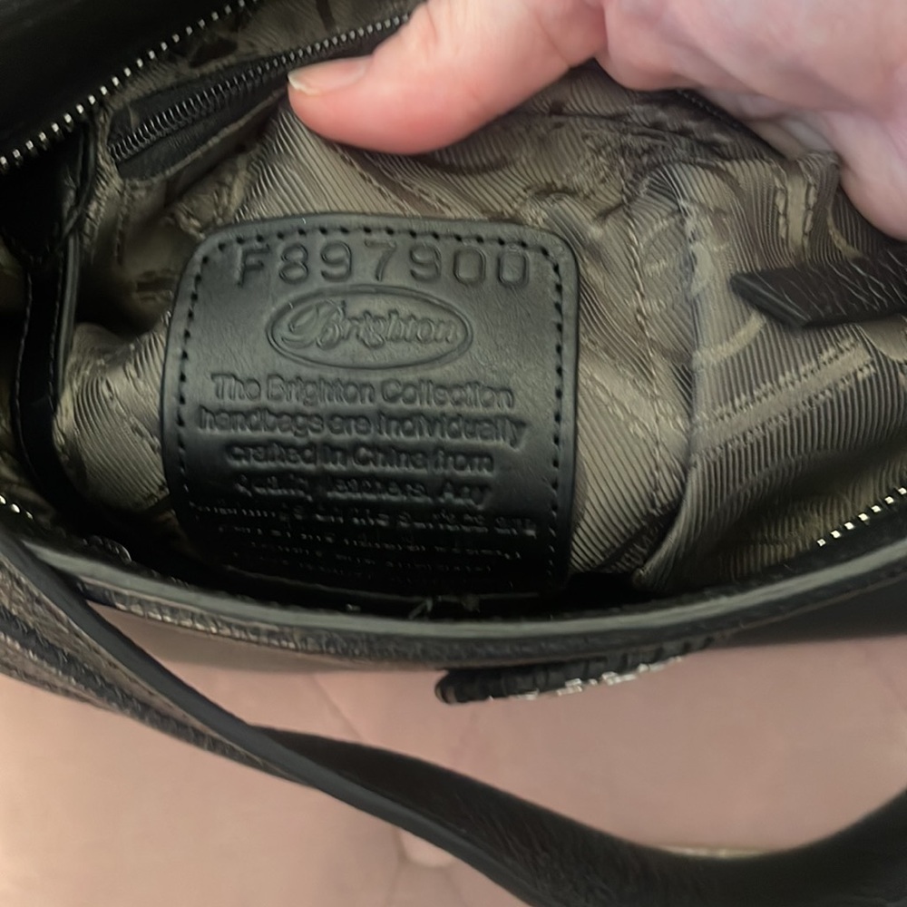 Brighton Black Leather Shoulder Bag with Silver Accents - Picture 7 of 8